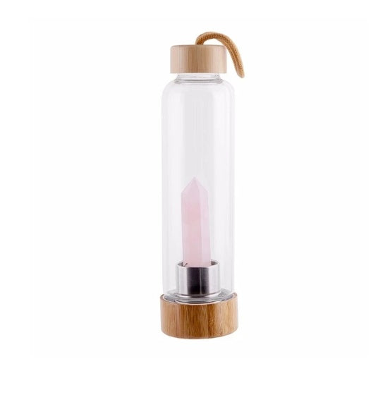 JC-250103DWR-035  Crystal Infused Elixir Glass & Bamboo Water Bottle