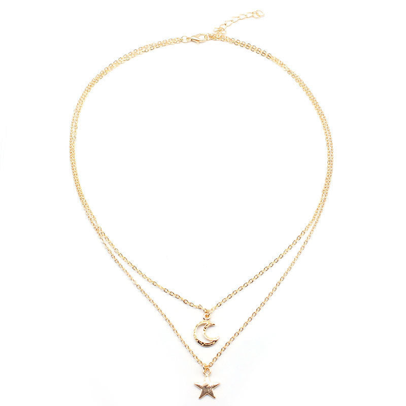 JC-250106NCL-019  Metal Hollow Crescent XINGX Multi-layer Necklace