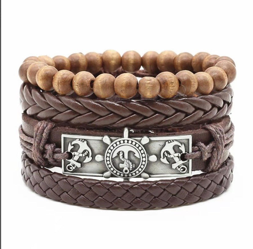 JC-241230BBJ-031  Men's Leather Vintage Braided Bracelet