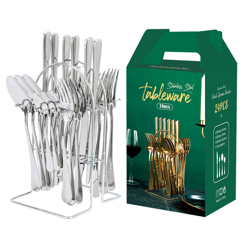 JC-250101DNW-003  Gold Dinnerware Set Stainless Steel Tableware Set Knife Fork Spoon Luxury Cutlery Set With Storage Rack Dishwasher