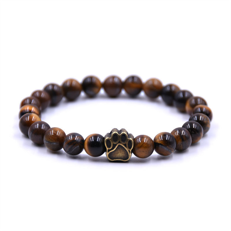 JC-241230BBJ-038  Volcanic Stone Dog Paw Bracelet Tiger Eye Stone