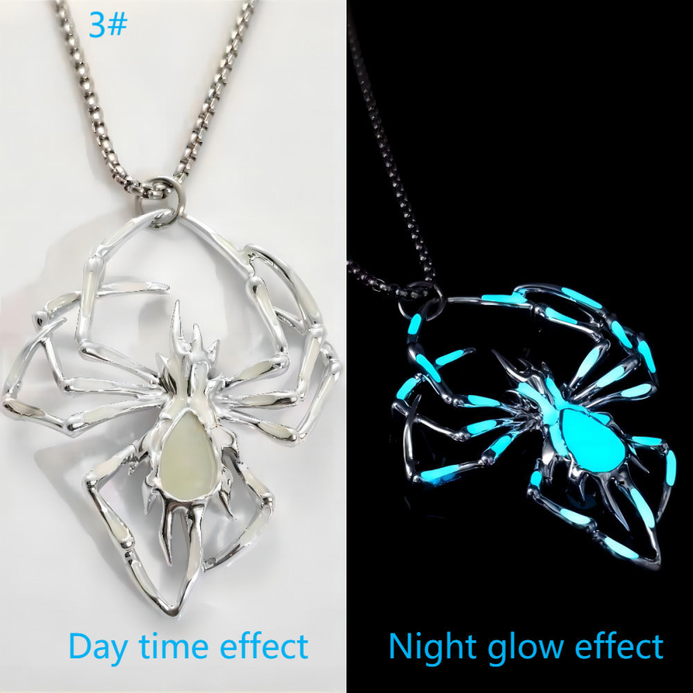 JC-250106NCL-044  Halloween Creative Stereo Luminous Spider Necklace Jewerly Glowing Night Fluorescence Antique Vintage Glow In The Dark For Men Women Gift Party Halloween Day Club