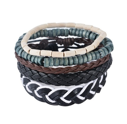 JC-241230BBJ-026  Leather Bracelet Men Multilayer Bead Bracelet Punk Wrap Bracelets for Women Vintage punk Men Jewelry