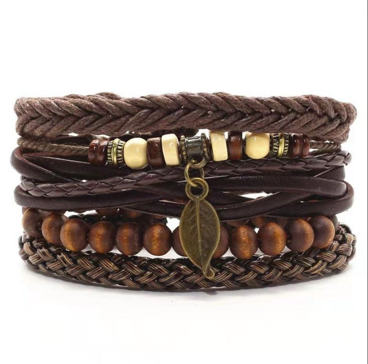 JC-241230BBJ-031  Men's Leather Vintage Braided Bracelet