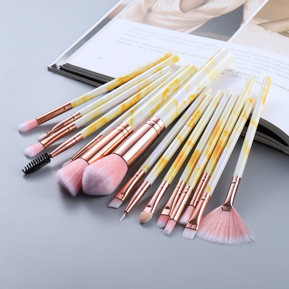 JC-241228BUT-054  15 Marbled Design Makeup Brushes Set