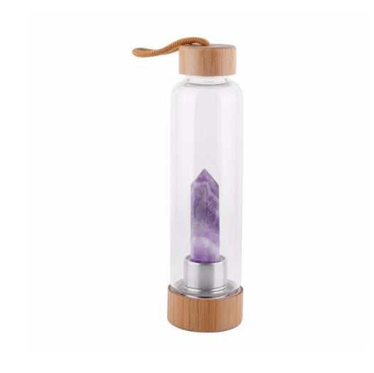 JC-250103DWR-035  Crystal Infused Elixir Glass & Bamboo Water Bottle