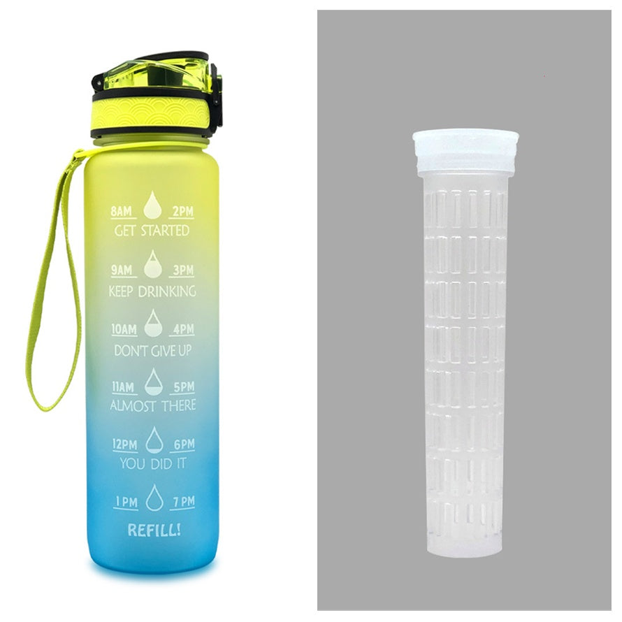 JC-250103DWR-027  1L Tritan Water Bottle With Time Marker Bounce Cover Motivational Water Bottle Cycling Leakproof Cup For Sports Fitness Bottles