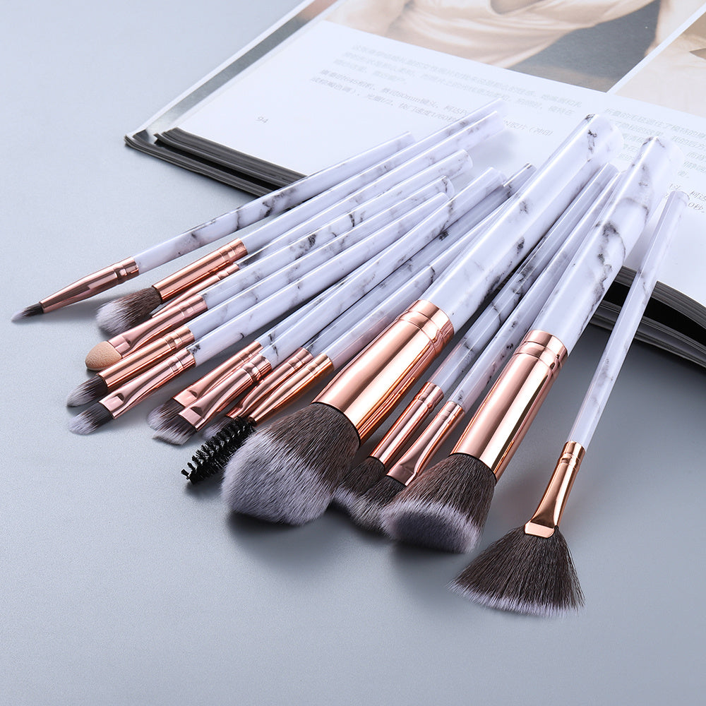 JC-241228BUT-054  15 Marbled Design Makeup Brushes Set