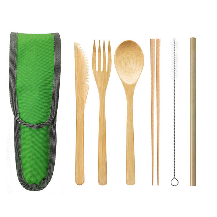 JC-250101DNW-006  Portable Travel Bamboo Cutlery Cutlery Stainless Steel Straw Chopsticks Cutlery Set