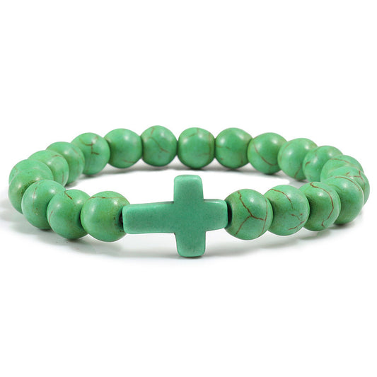 JC-241230BBJ-055  Blue Turquoise Cross Bracelet