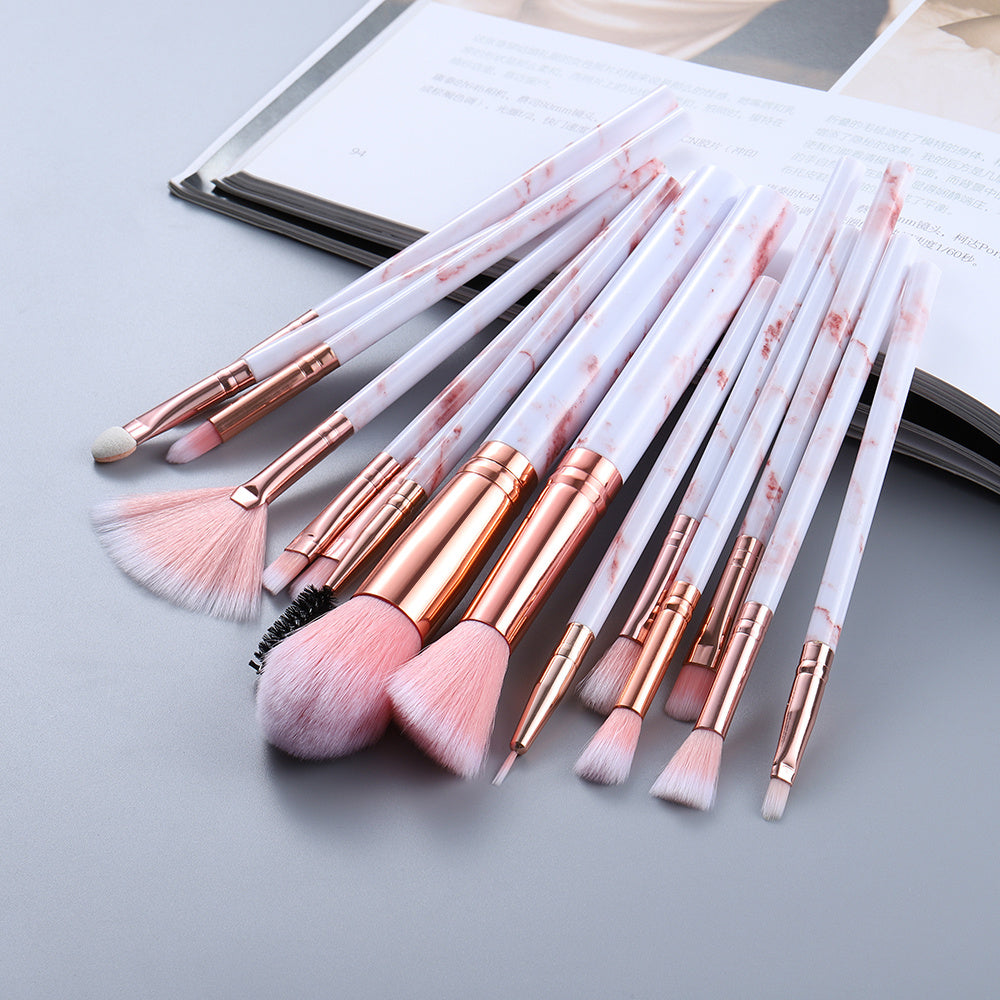 JC-241228BUT-054  15 Marbled Design Makeup Brushes Set