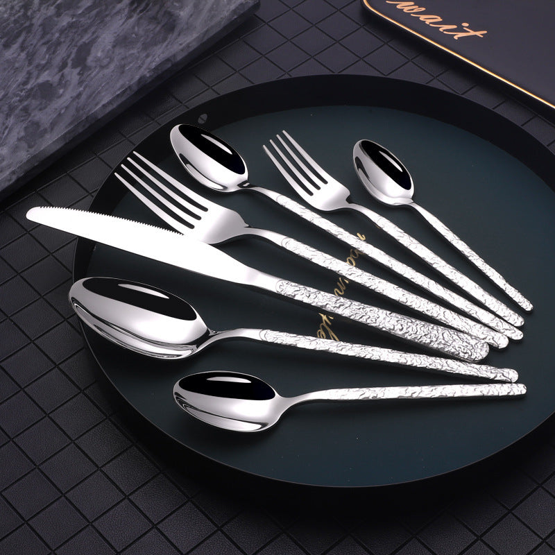 JC-250101DNW-045  Embossed Textured Handle Steak Cutlery Western Cutlery