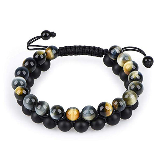 JC-241230BBJ-028  Tiger Eye Couple Bracelets Matte Black Agate Beads Bracelet