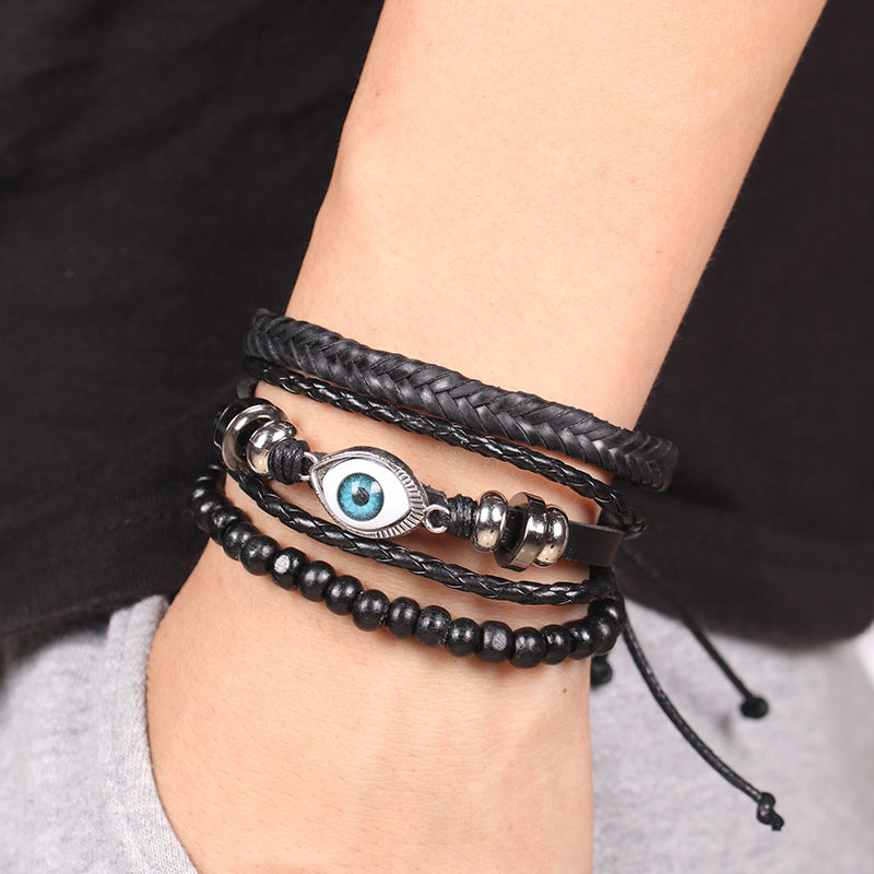 JC-241230BBJ-089  Braided leather cord brown eye bracelet