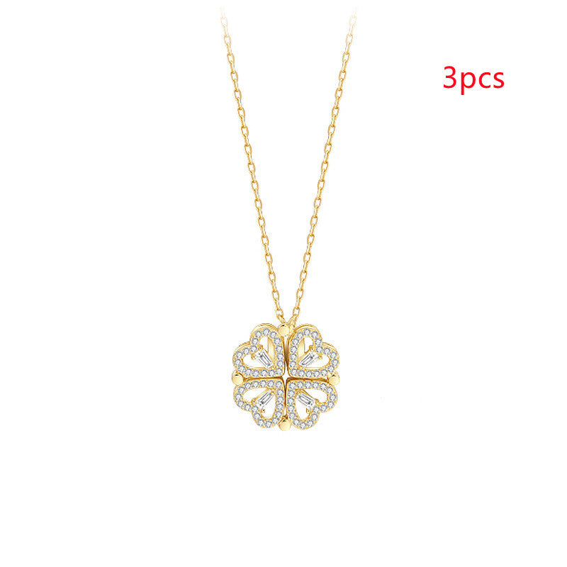 JC-250106NCL-048  Explosive Style Detachable Deformed Four-leaf Clover Necklace For Women A Multi-wearing Zircon Small Love Short Clavicle Chain