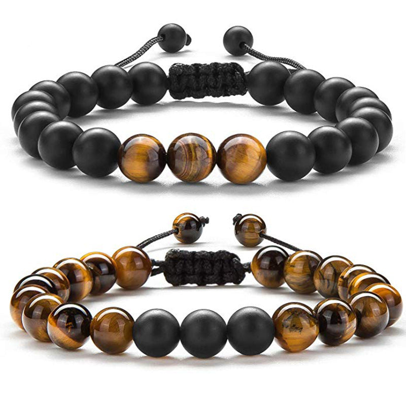 JC-241230BBJ-028  Tiger Eye Couple Bracelets Matte Black Agate Beads Bracelet