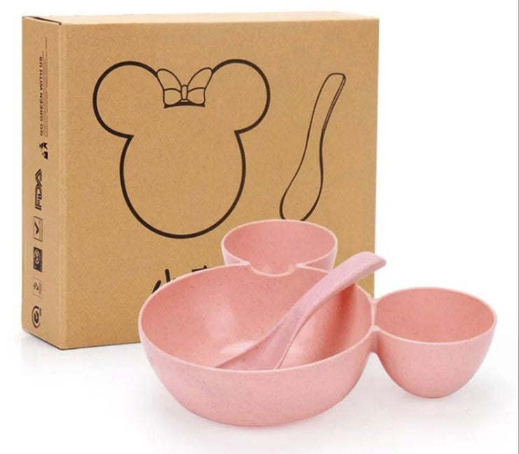 JC-250101DNW-032  Wheat Straw, Children's Bowl, Cartoon, Wheat Chopsticks, Fork Spoon, Fruit Dish, Mickey's Bowl, Lovely Gift Set