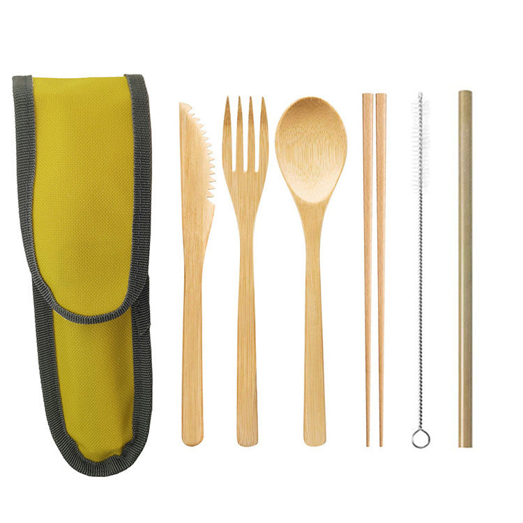 JC-250101DNW-006  Portable Travel Bamboo Cutlery Cutlery Stainless Steel Straw Chopsticks Cutlery Set