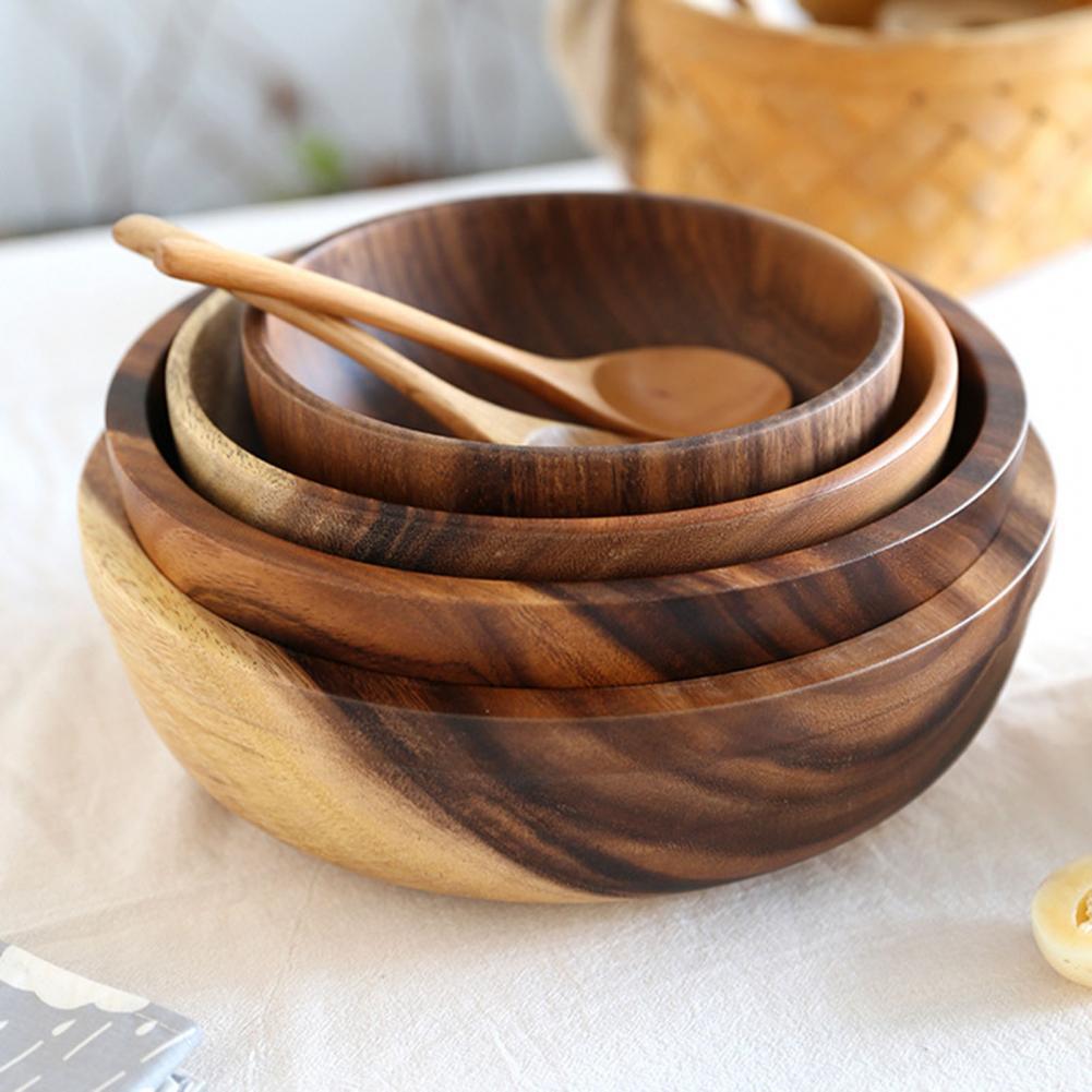 JC-250101DNW-004  Kitchen Natural Wooden Bowl Household Fruit Bowl Salad Bowl For Home Restaurant Food Container Wooden Utensils Note The Size Hot