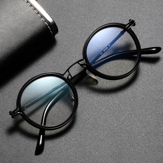 JC-250105MGL-057  Retro Fashion Men's Round Frame Anti-Blue Ray Plain Glasses