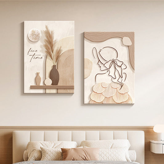 JC-250104PNT-006  Decorative Painting Cream Style Abstract Line Character Mural