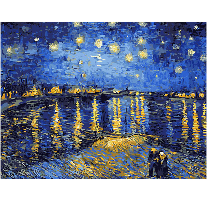 JC-250104PNT-027  Best Pictures DIY Digital Oil Painting Paint By Numbers Christmas Birthday Unique Gift Van gogh starry sky of the rhone river