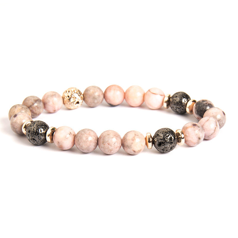 JC-241230BBJ-076  Fashion New Haematite Spacer Natural Stone Powder Zebra Beaded Bracelet