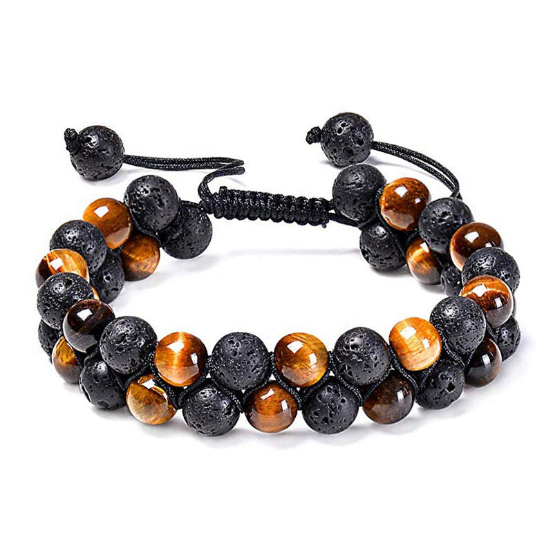 JC-241230BBJ-028  Tiger Eye Couple Bracelets Matte Black Agate Beads Bracelet