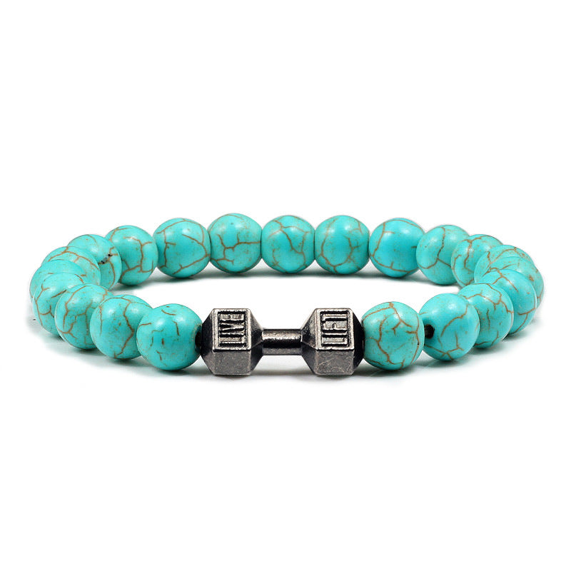 JC-241230BBJ-011  Turquoise Energy Gun Black Electroplated Alloy Barbell Bracelet