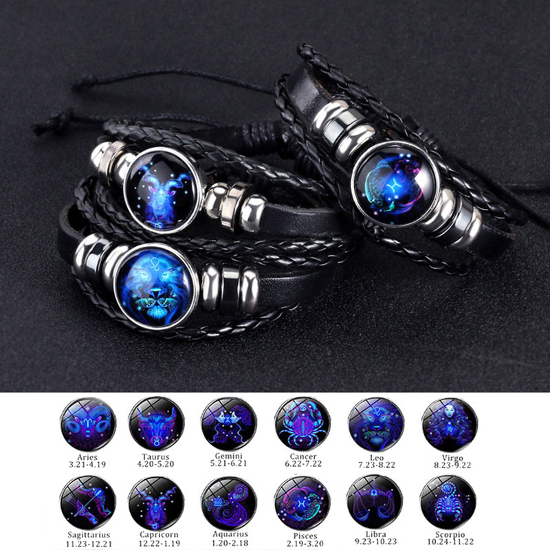 JC-241230BBJ-016  12 Constellations Luminous Bracelet Fashion Nightlight Punk Style Starry Sky Bracelet For Men  Women Children