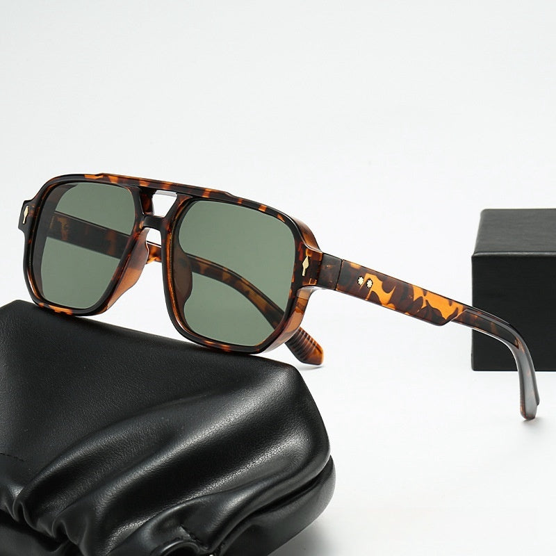 JC-250105MGL-061  Square Fashion Double Beam Sunglasses Men's Retro Casual