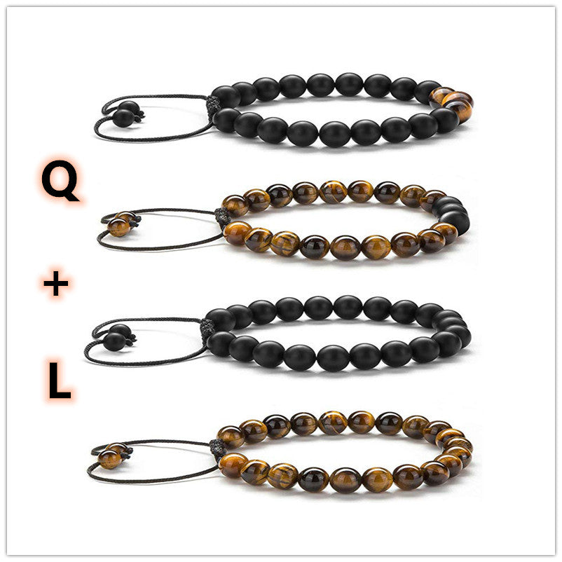 JC-241230BBJ-028  Tiger Eye Couple Bracelets Matte Black Agate Beads Bracelet