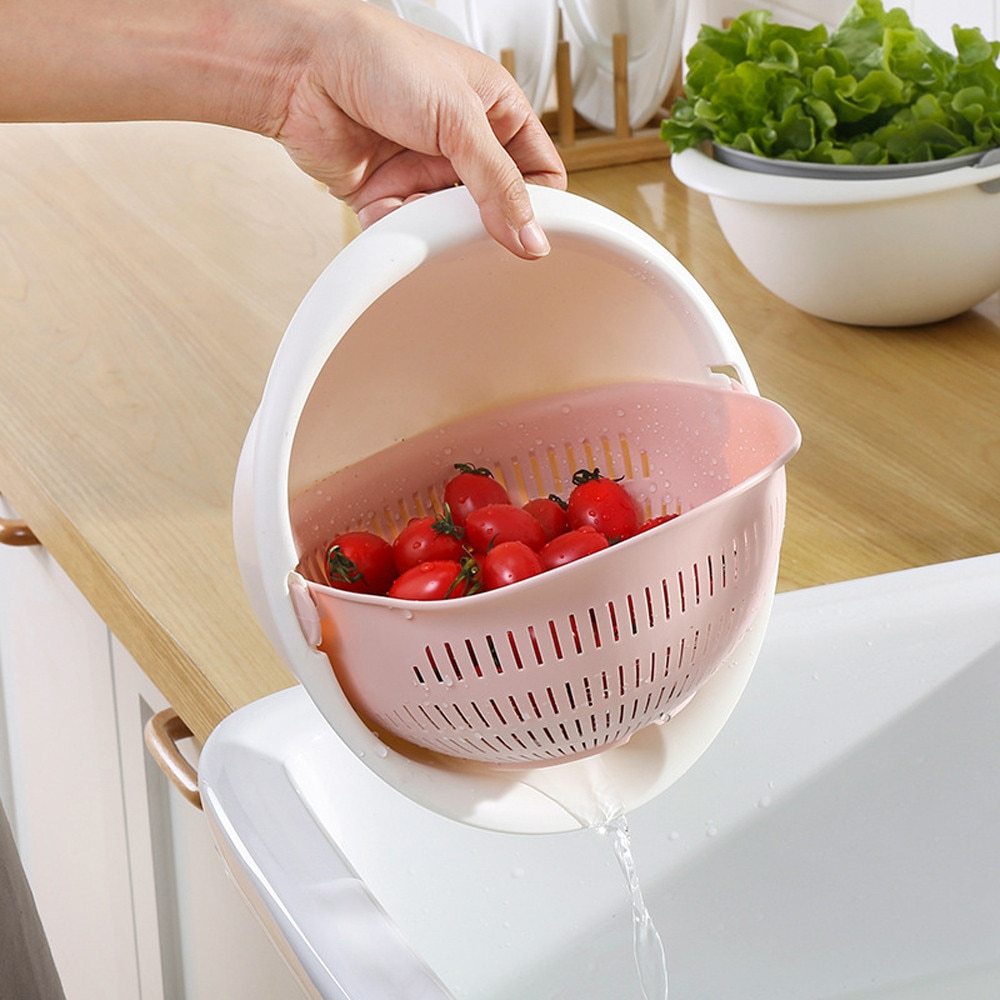 JC-241226KCT-013  Portable detachable double-layer hollow fruit and vegetable cleaning drain basket Washed rice noodles