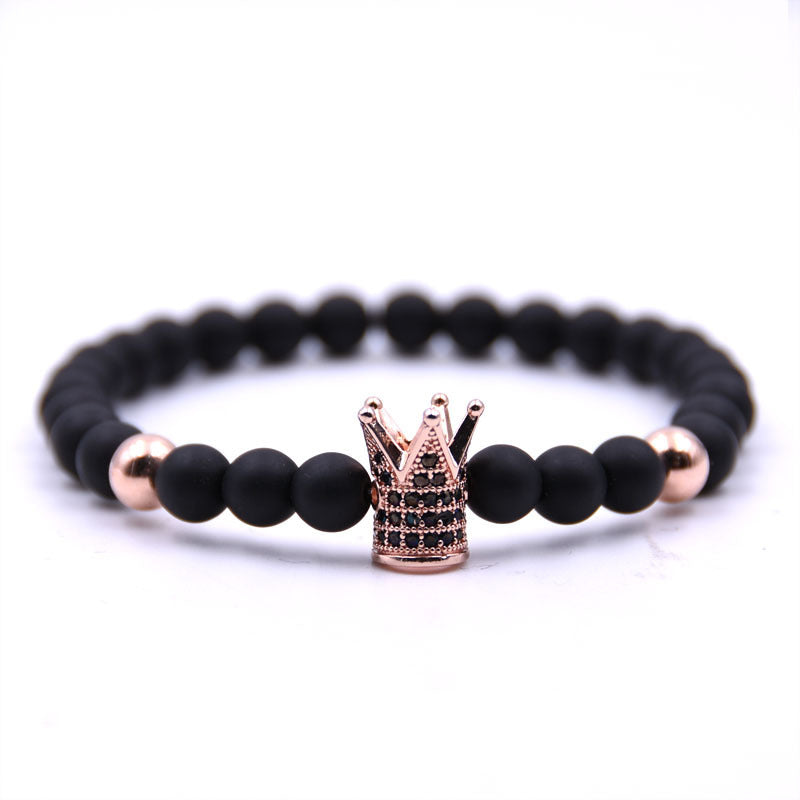 JC-241230BBJ-034  Micro-inlaid crown 6mm matte black plus copper bead bracelet copper inlaid zircon jewelry