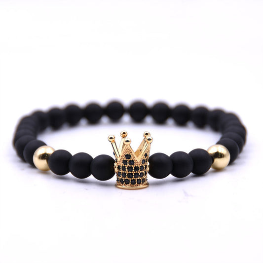 JC-241230BBJ-034  Micro-inlaid crown 6mm matte black plus copper bead bracelet copper inlaid zircon jewelry