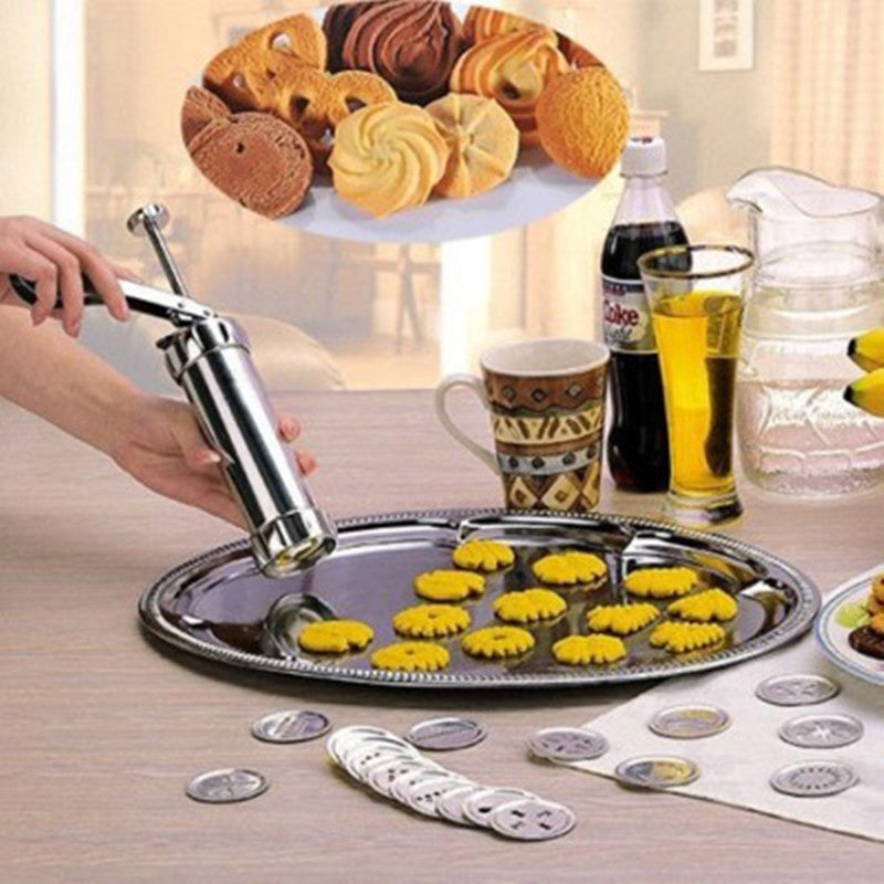 JC-241226KCT-039  Domestic Cookie Press Kit Stainless Steel Cookie Press Making Gun Biscuits Cake Mold