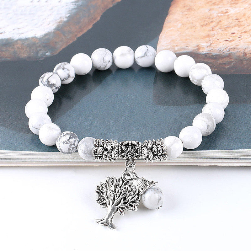 JC-241230BBJ-005  Vintage Frosted White Pine Bead Bracelet