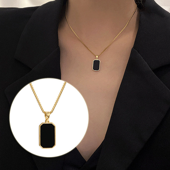 JC-250106NCL-036  Rectangular Pendant Necklace Design 18K Gold Non-fading Fashion Small Black For Men Titanium Steel Necklace For Women