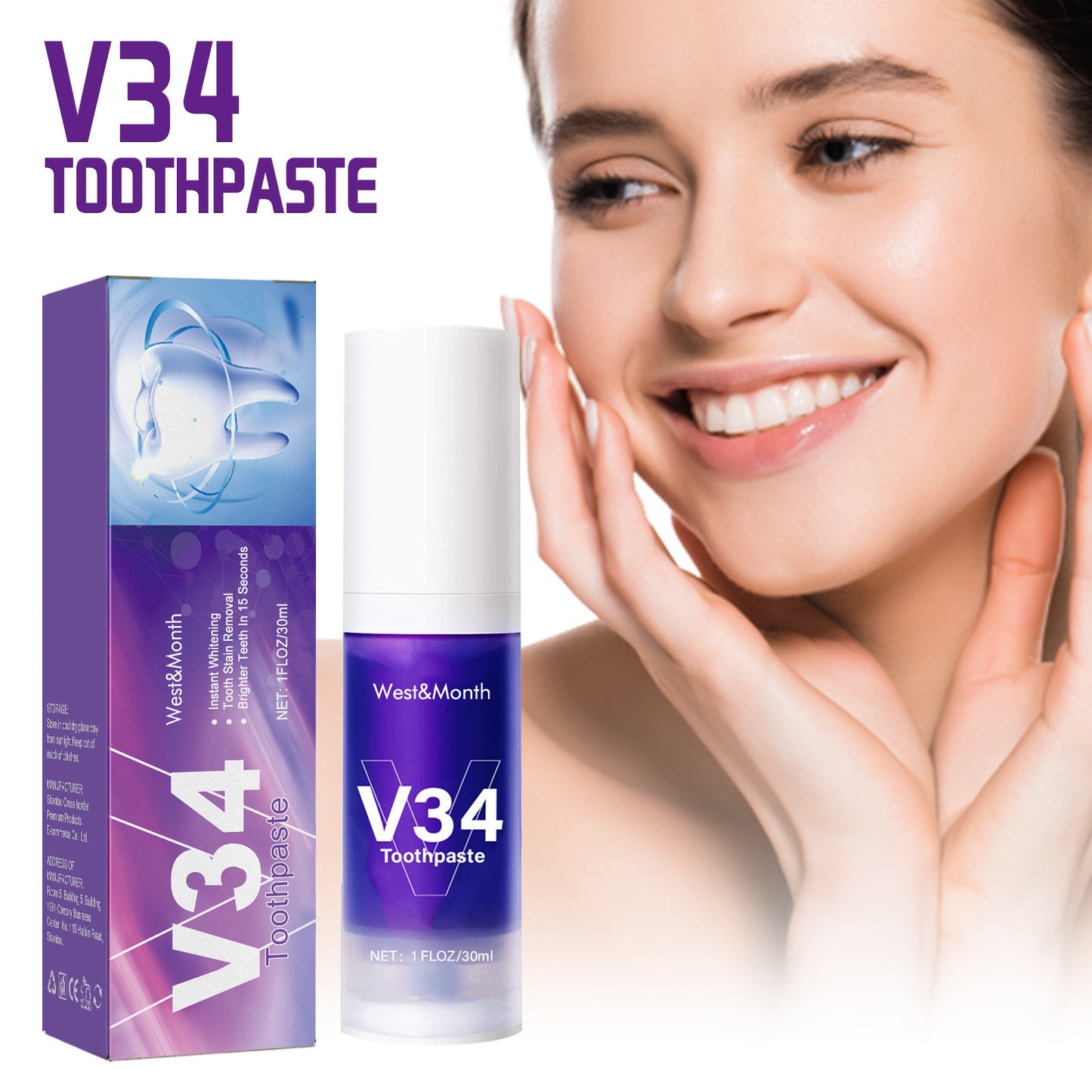 JC-250106ORL-056  V34 Tooth Cleaning Mousse Whitening Teeth Care Gum Cleaning Oral Anti-yellow Tooth Stain Toothpaste