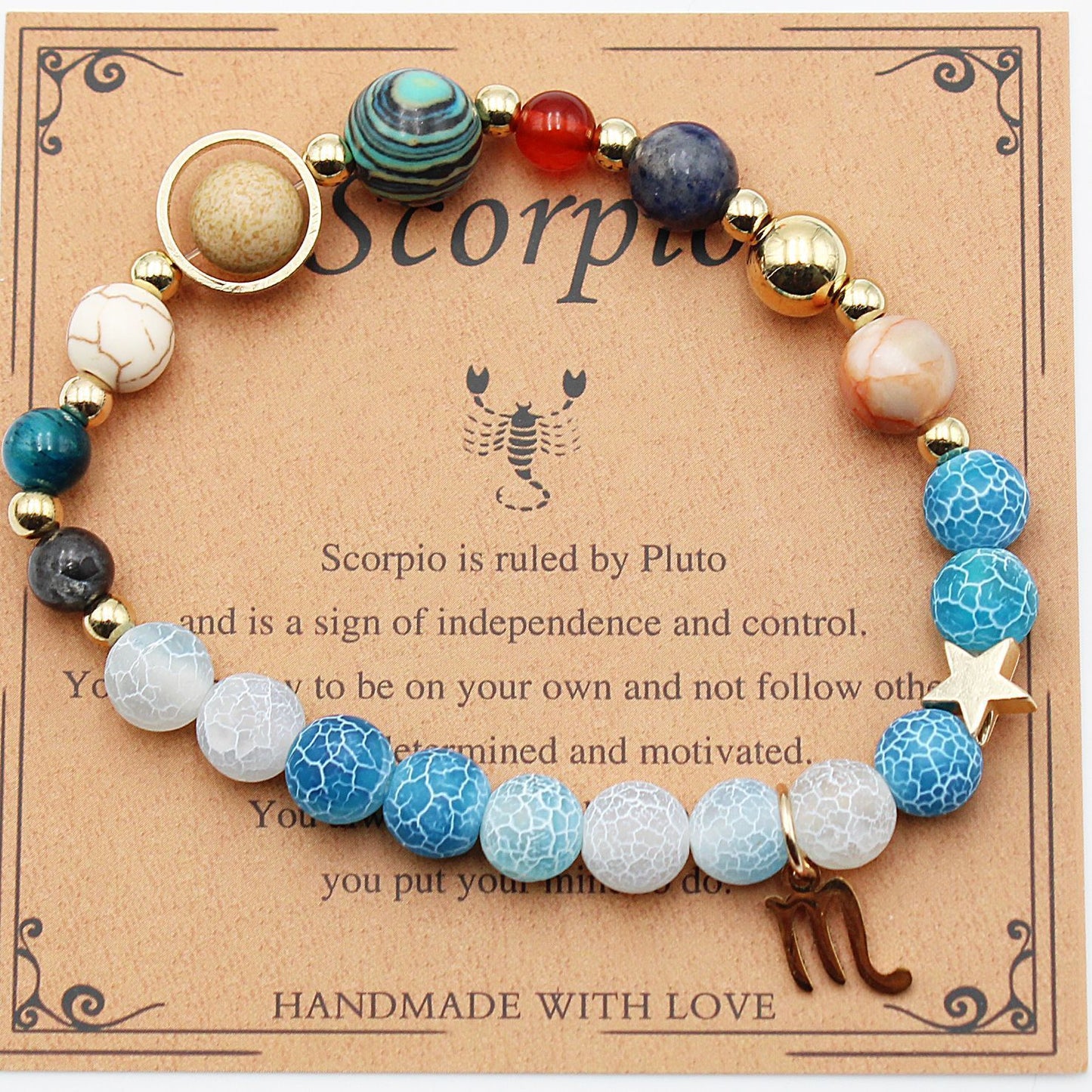 JC-241230BBJ-066  Twelve Constellations Bracelets Natural Stone Beaded Eight Planets