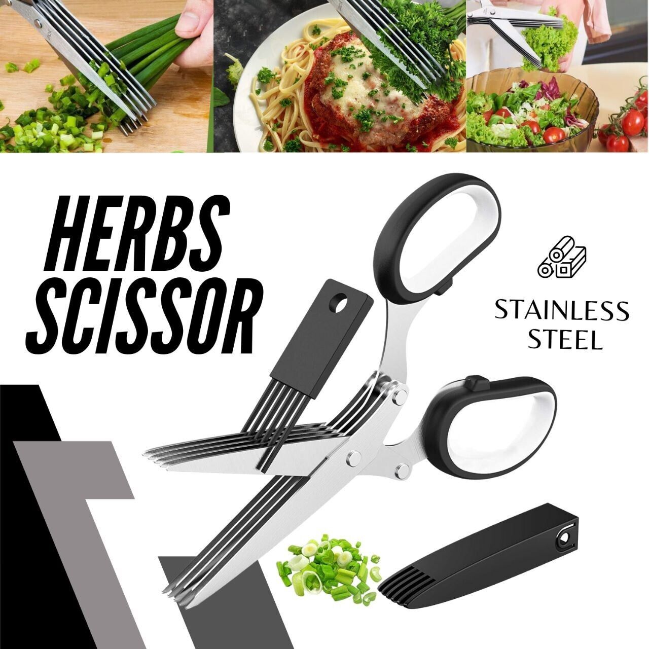 JC-241226KCT-011  Herb Scissors Set With 5 Blades And Cover - Multipurpose Kitchen Shear