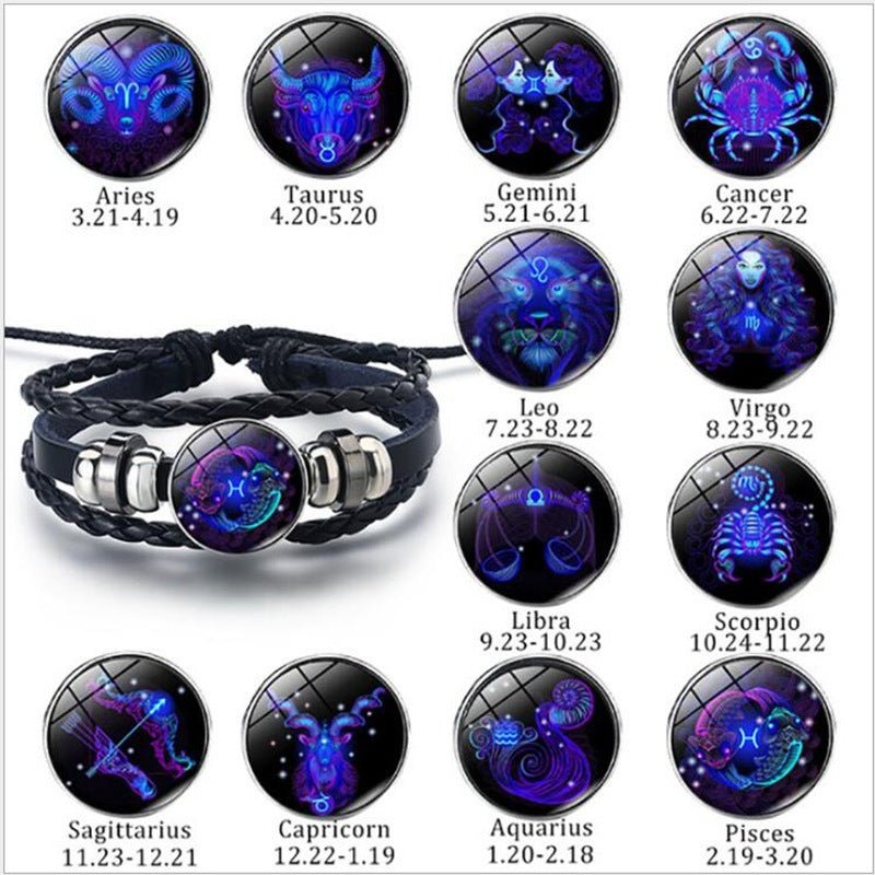 JC-241230BBJ-016  12 Constellations Luminous Bracelet Fashion Nightlight Punk Style Starry Sky Bracelet For Men  Women Children