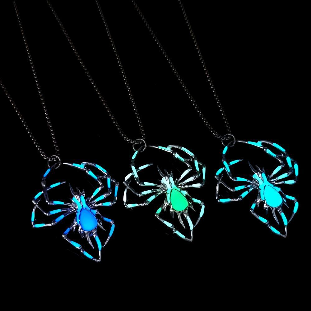 JC-250106NCL-044  Halloween Creative Stereo Luminous Spider Necklace Jewerly Glowing Night Fluorescence Antique Vintage Glow In The Dark For Men Women Gift Party Halloween Day Club