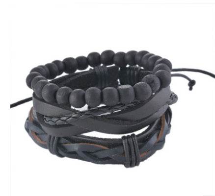 JC-241230BBJ-026  Leather Bracelet Men Multilayer Bead Bracelet Punk Wrap Bracelets for Women Vintage punk Men Jewelry