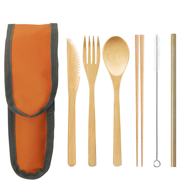 JC-250101DNW-006  Portable Travel Bamboo Cutlery Cutlery Stainless Steel Straw Chopsticks Cutlery Set