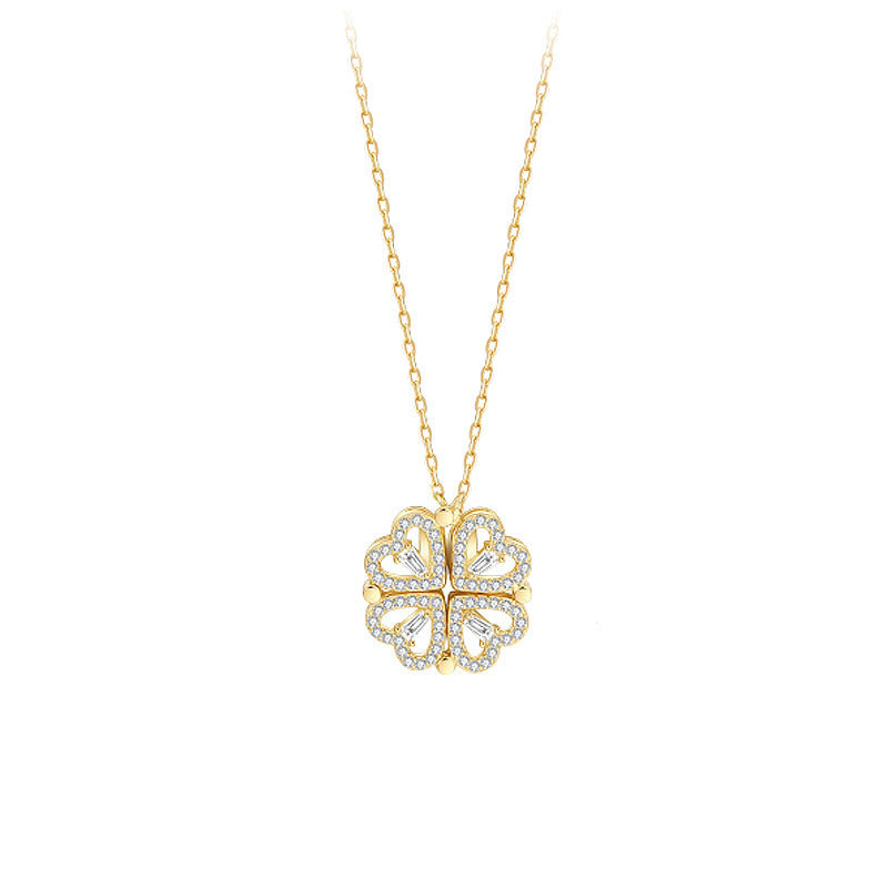 JC-250106NCL-048  Explosive Style Detachable Deformed Four-leaf Clover Necklace For Women A Multi-wearing Zircon Small Love Short Clavicle Chain