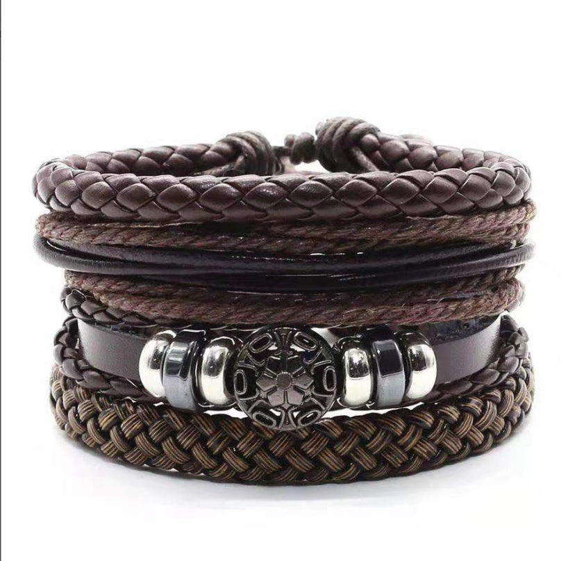 JC-241230BBJ-031  Men's Leather Vintage Braided Bracelet