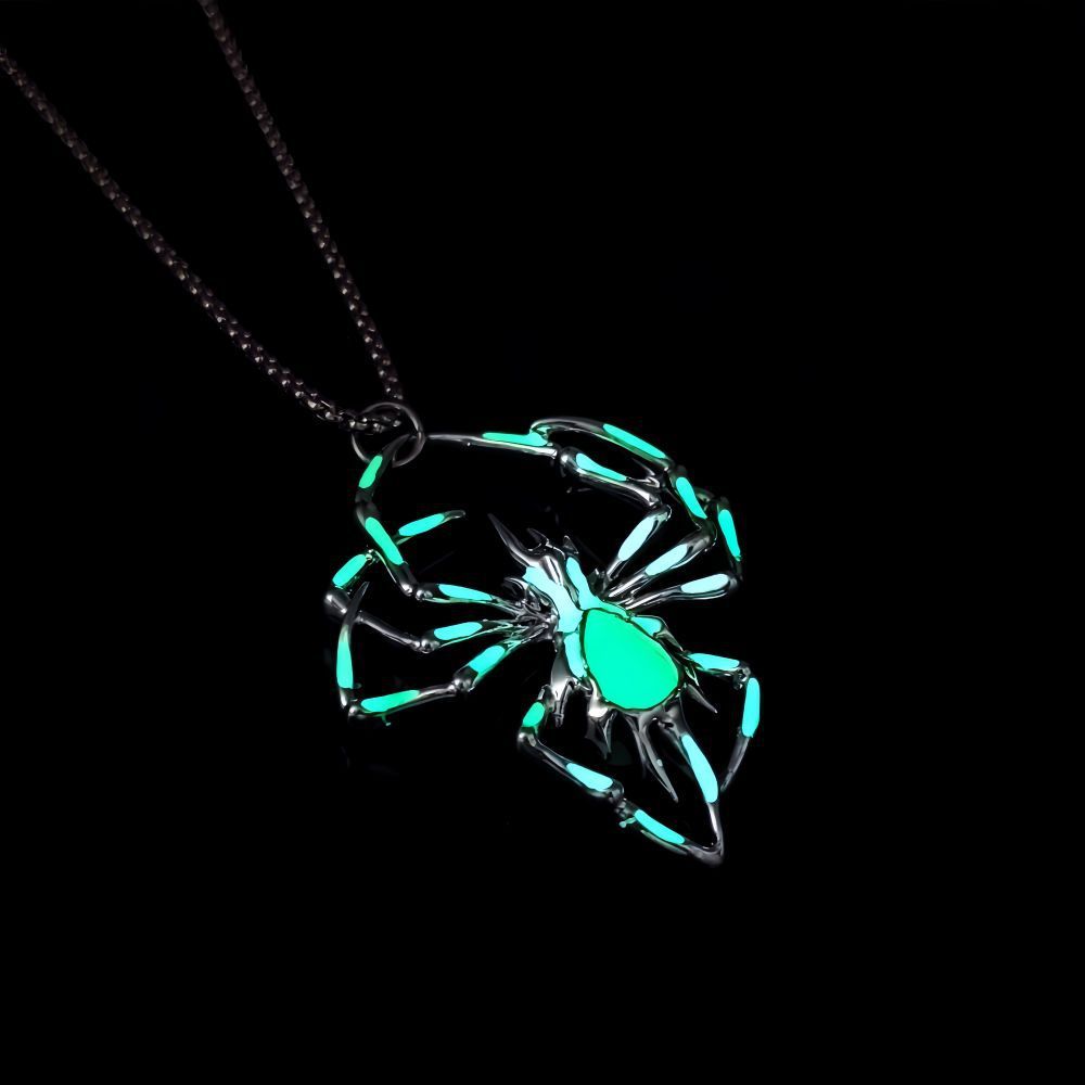 JC-250106NCL-044  Halloween Creative Stereo Luminous Spider Necklace Jewerly Glowing Night Fluorescence Antique Vintage Glow In The Dark For Men Women Gift Party Halloween Day Club