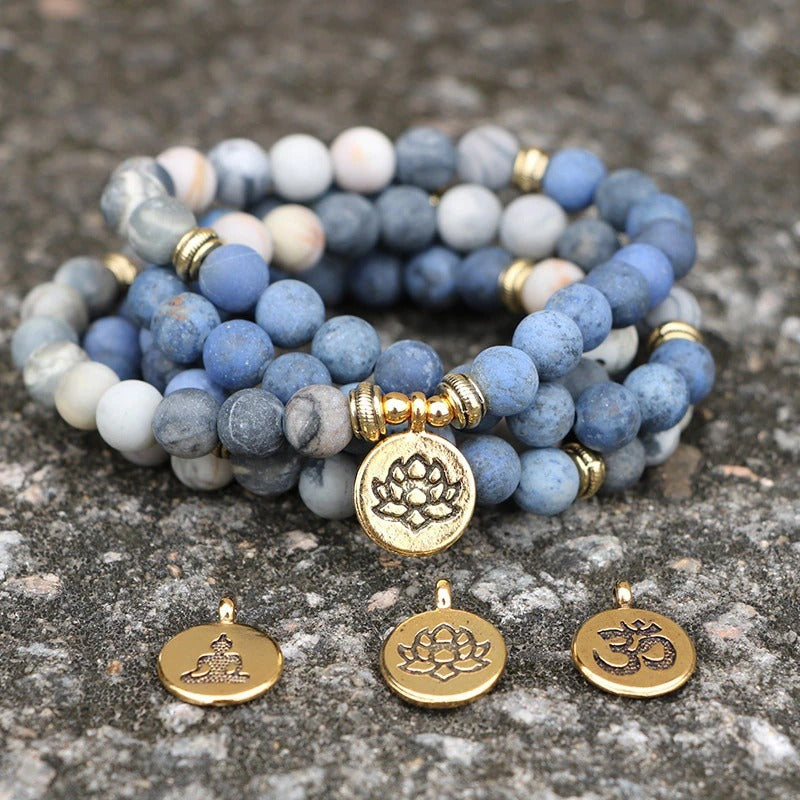 JC-241230BBJ-021  Amazon Stone Tiger Eye Stone Bracelet Necklace 108 Buddha Beads Lotus Bracelet