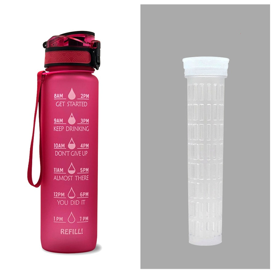 JC-250103DWR-027  1L Tritan Water Bottle With Time Marker Bounce Cover Motivational Water Bottle Cycling Leakproof Cup For Sports Fitness Bottles